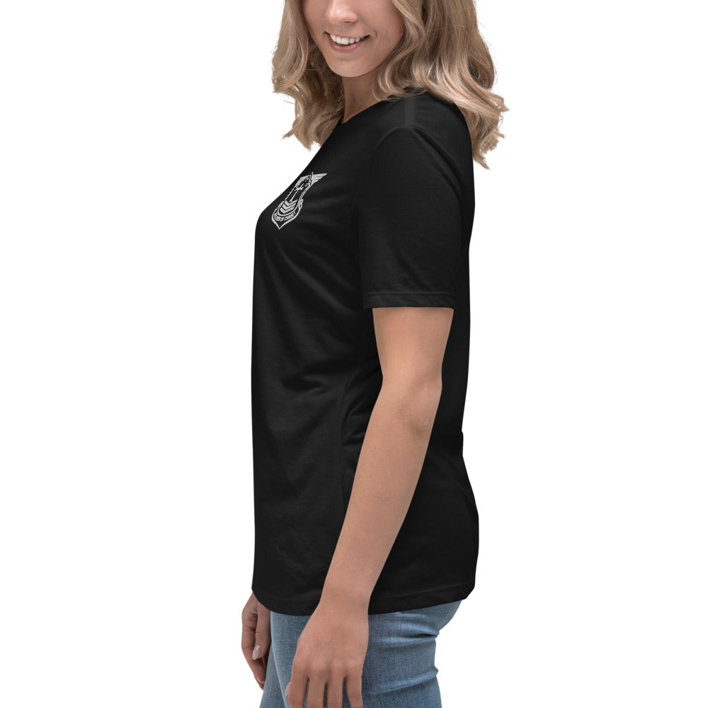 Women's Relaxed T-Shirt with White Embroidered Soldier of Christ Emblem