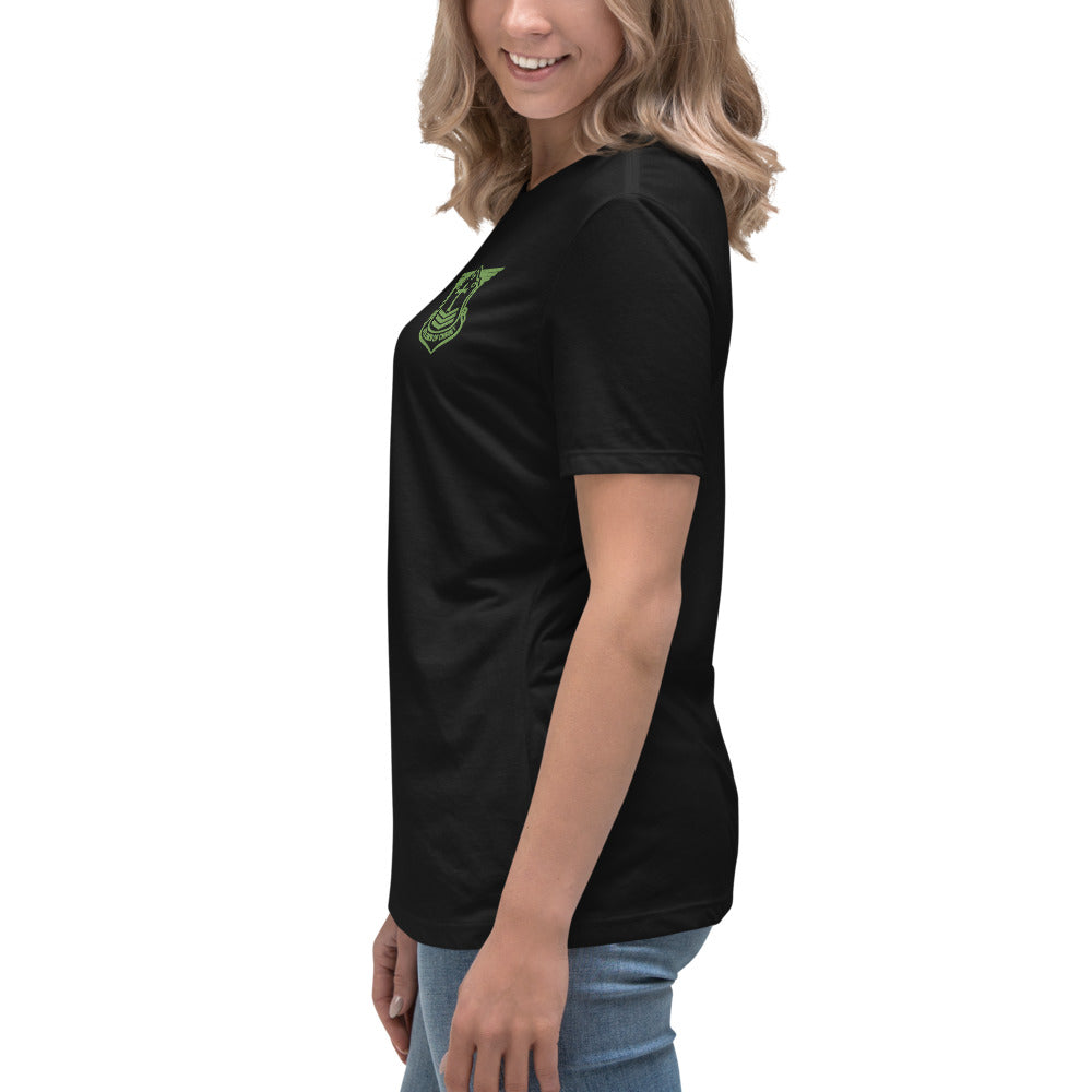 Women's Relaxed T-Shirt with Kiwi Green Embroidered Soldier of Christ Emblem