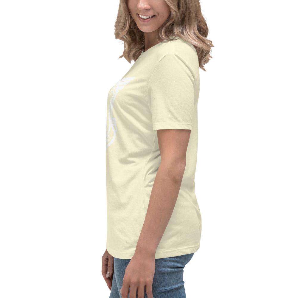 Women's Relaxed T-Shirt with White Soldier of Christ Emblem Front