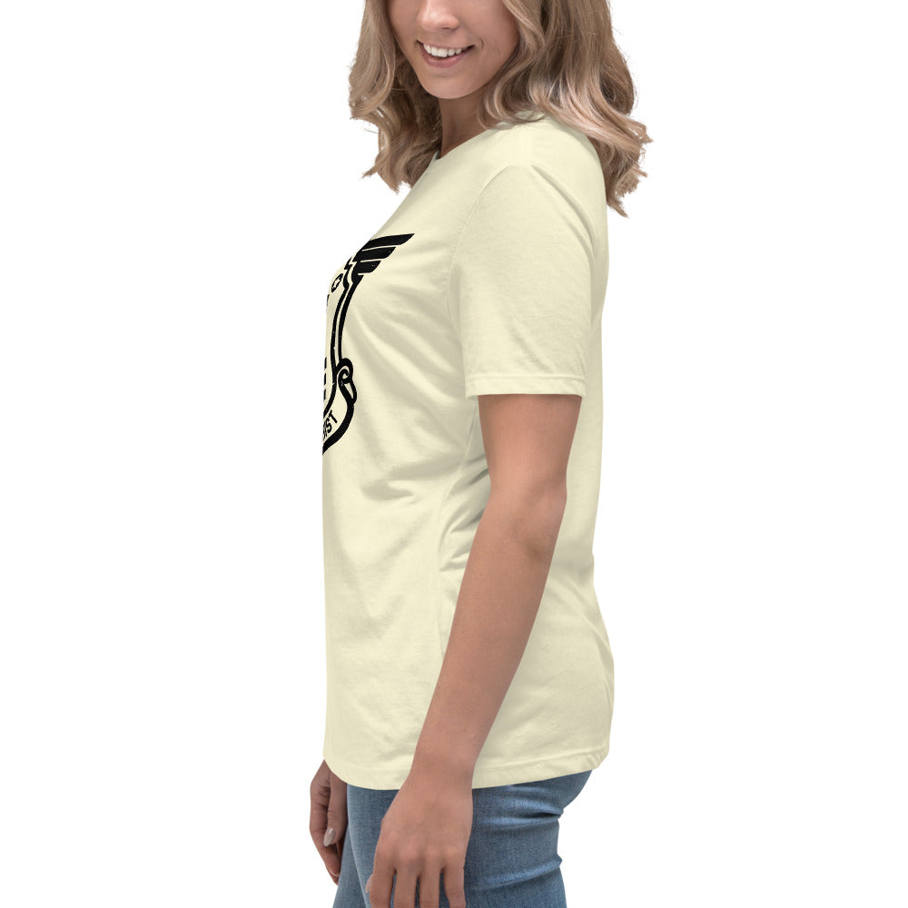 Women's Relaxed T-Shirt with Black Soldier of Christ Emblem Front