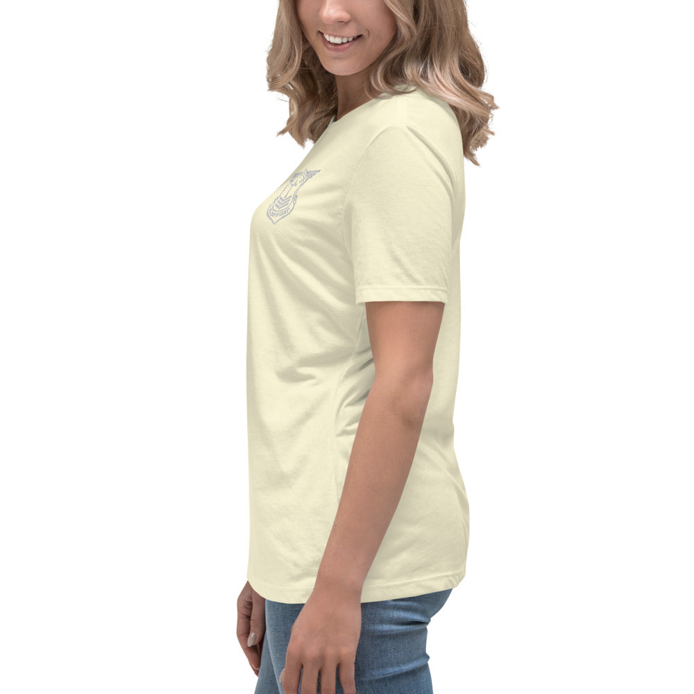 Women's Relaxed T-Shirt with White Embroidered Soldier of Christ Emblem