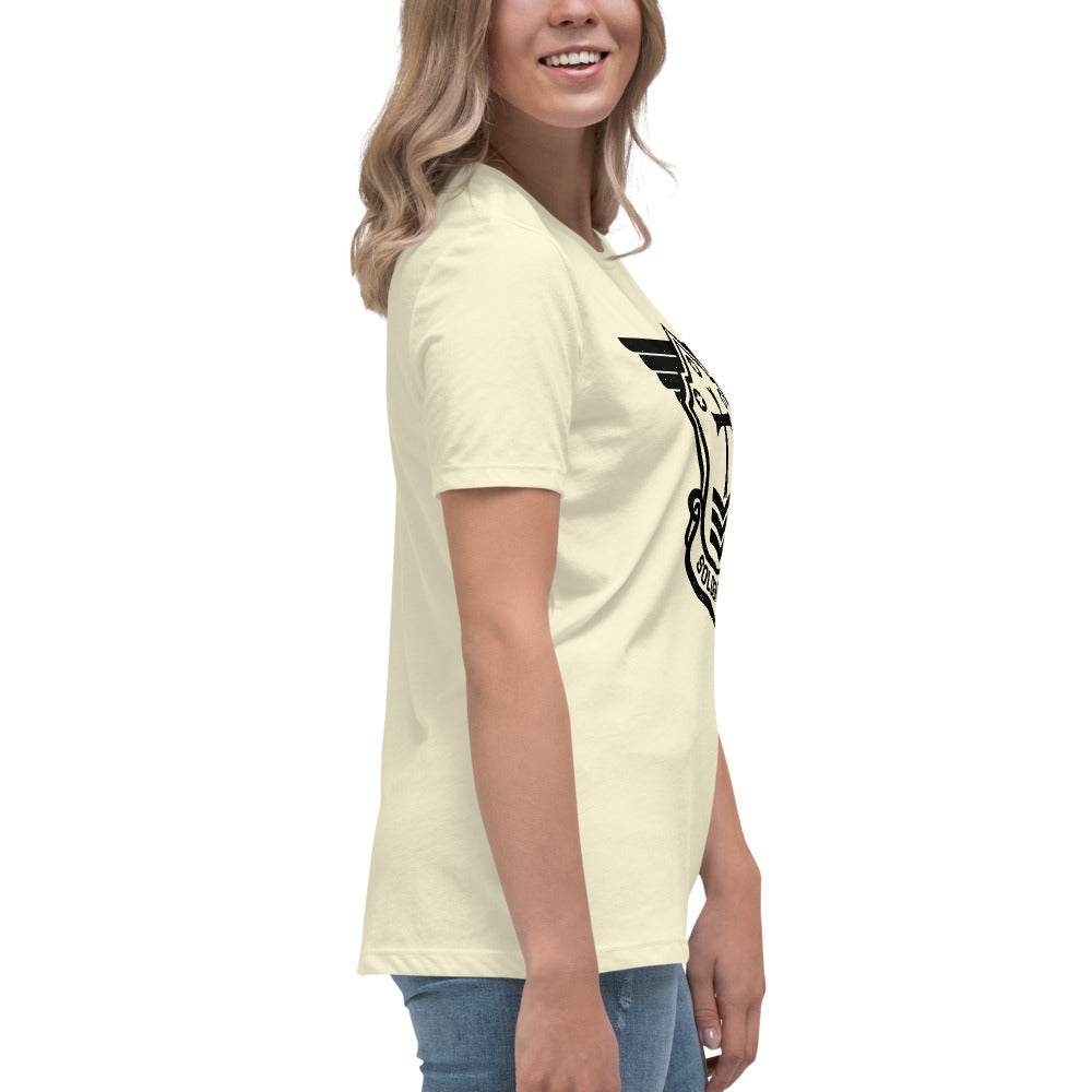 Women's Relaxed T-Shirt with Black Soldier of Christ Emblem Front