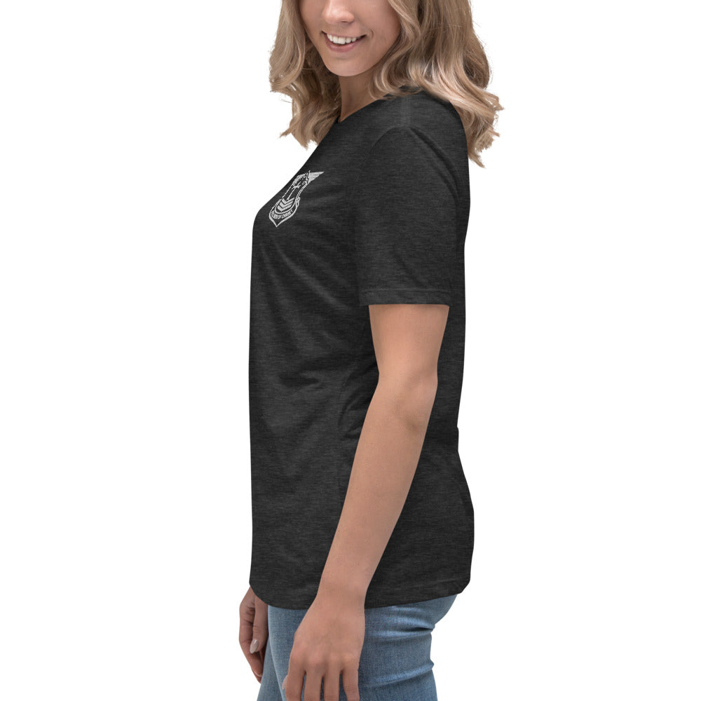 Women's Relaxed T-Shirt with White Embroidered Soldier of Christ Emblem