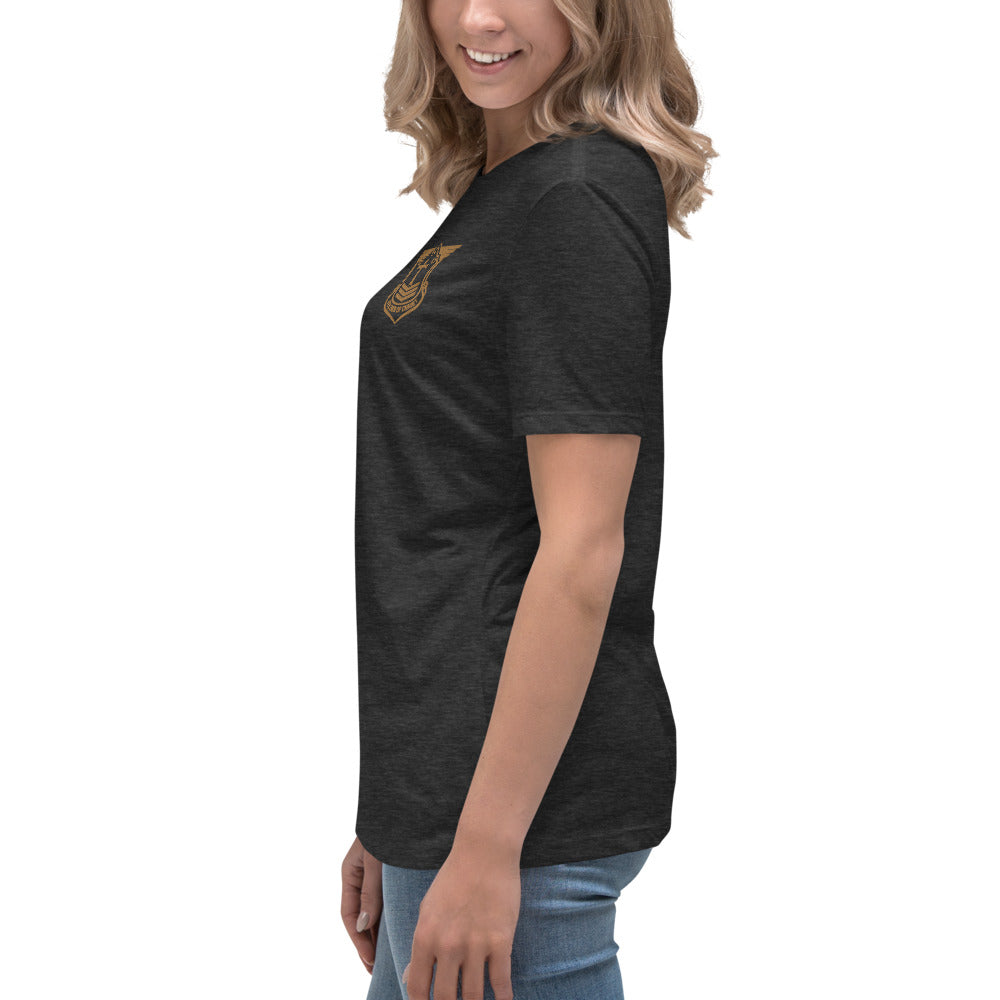 Women's Relaxed T-Shirt with Old Gold Embroidered Soldier of Christ Emblem