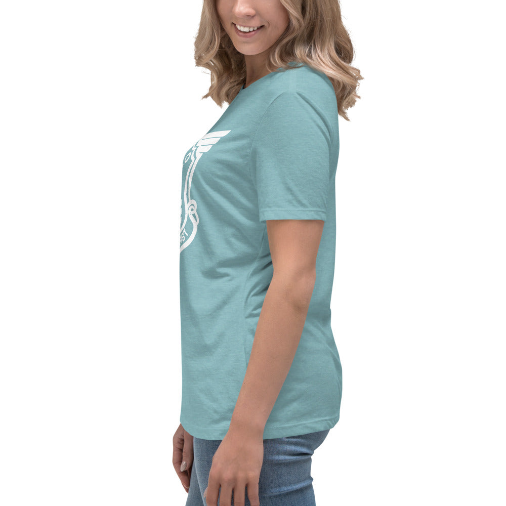 Women's Relaxed T-Shirt with White Soldier of Christ Emblem Front