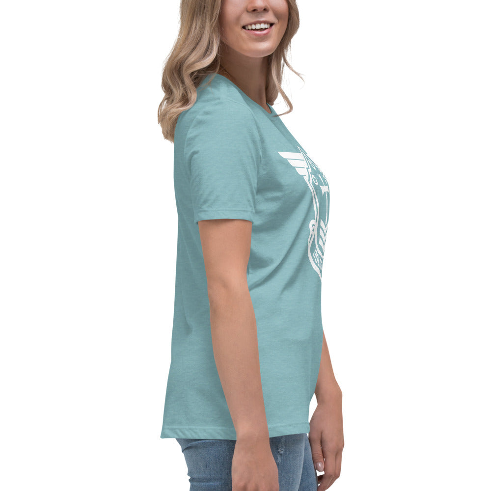 Women's Relaxed T-Shirt with White Soldier of Christ Emblem Front