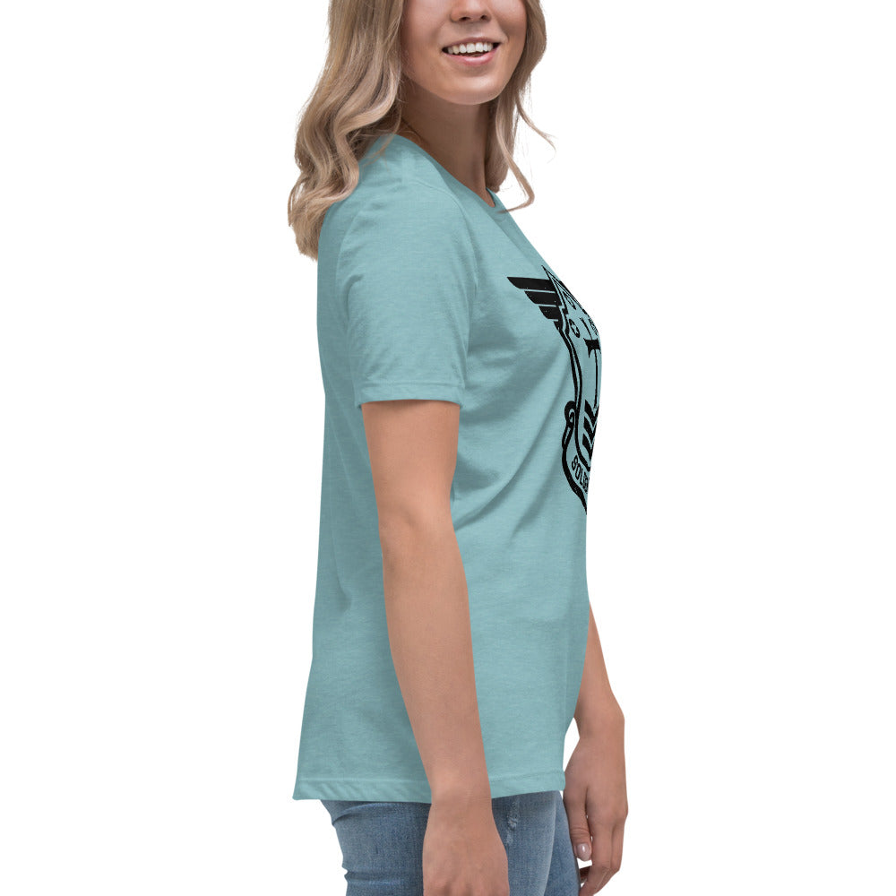 Women's Relaxed T-Shirt with Black Soldier of Christ Emblem Front