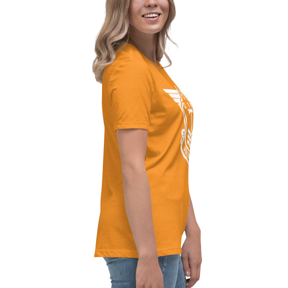 Women's Relaxed T-Shirt with White Soldier of Christ Emblem Front