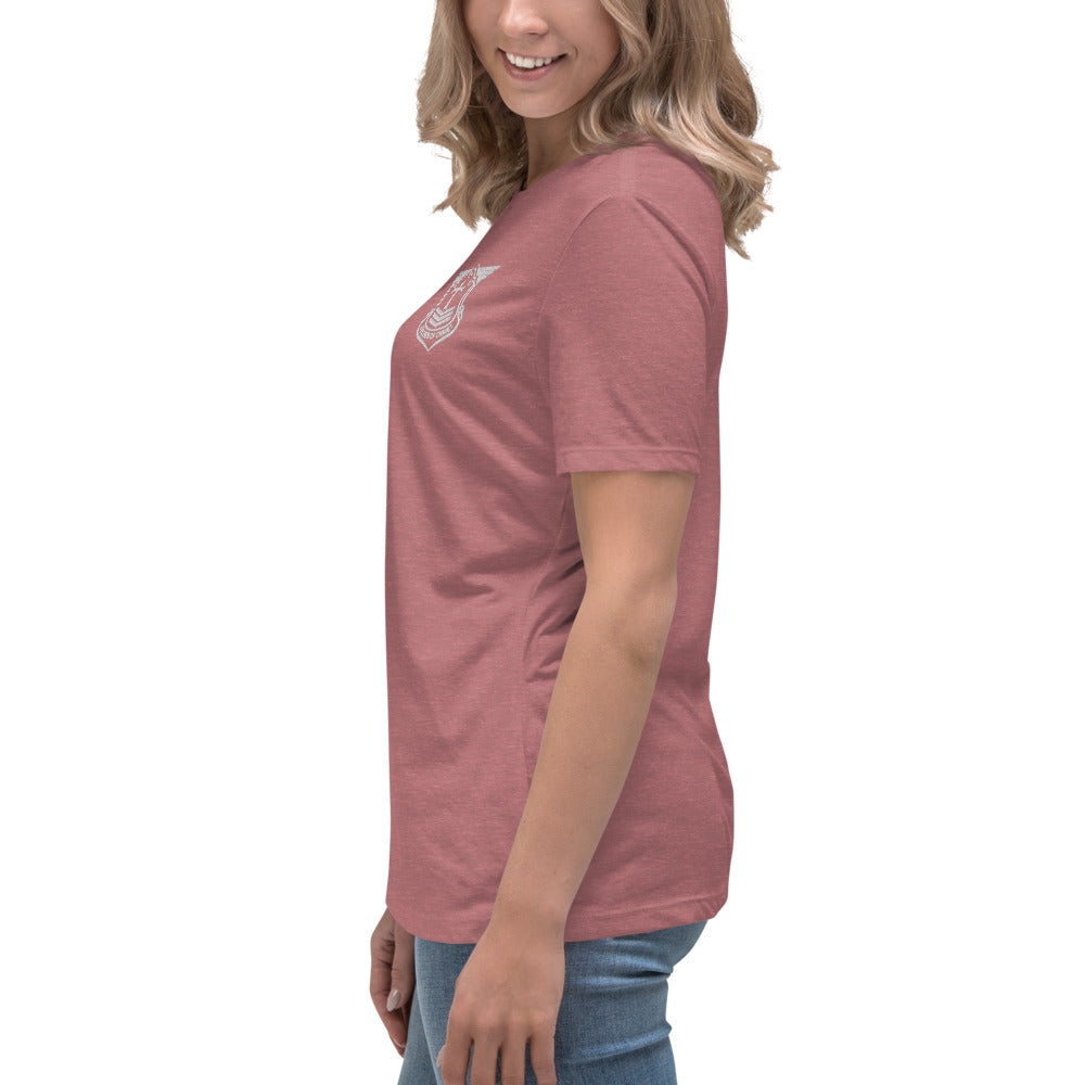 Women's Relaxed T-Shirt with White Embroidered Soldier of Christ Emblem