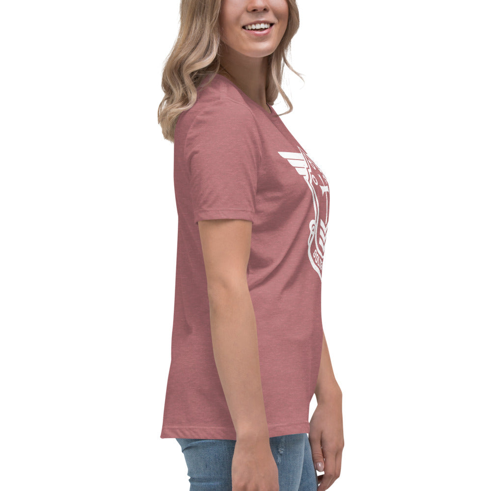 Women's Relaxed T-Shirt with White Soldier of Christ Emblem Front