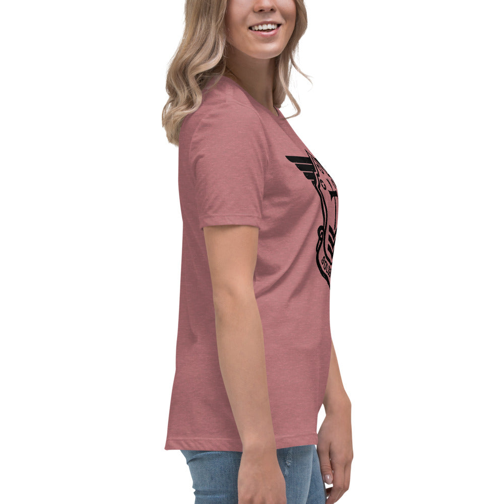 Women's Relaxed T-Shirt with Black Soldier of Christ Emblem Front