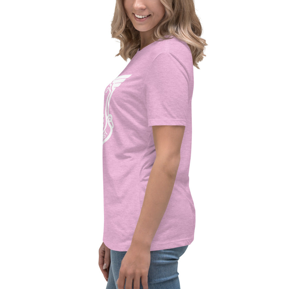 Women's Relaxed T-Shirt with White Soldier of Christ Emblem Front