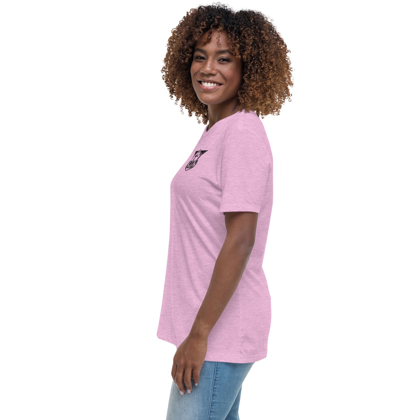 Women's Relaxed T-Shirt with Black Embroidered Soldier of Christ Emblem