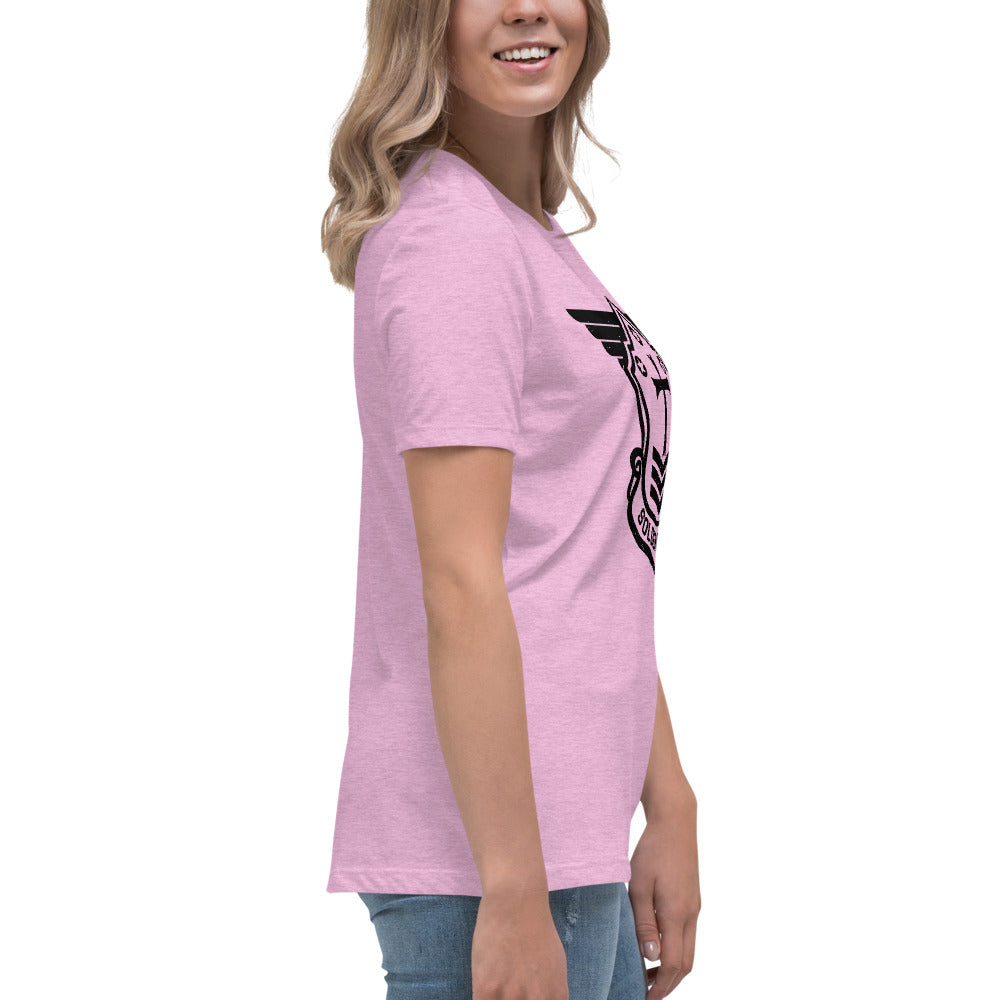 Women's Relaxed T-Shirt with Black Soldier of Christ Emblem Front