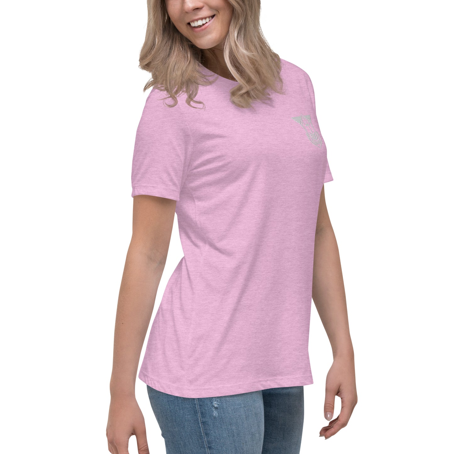 Women's Relaxed T-Shirt with White Embroidered Soldier of Christ Emblem