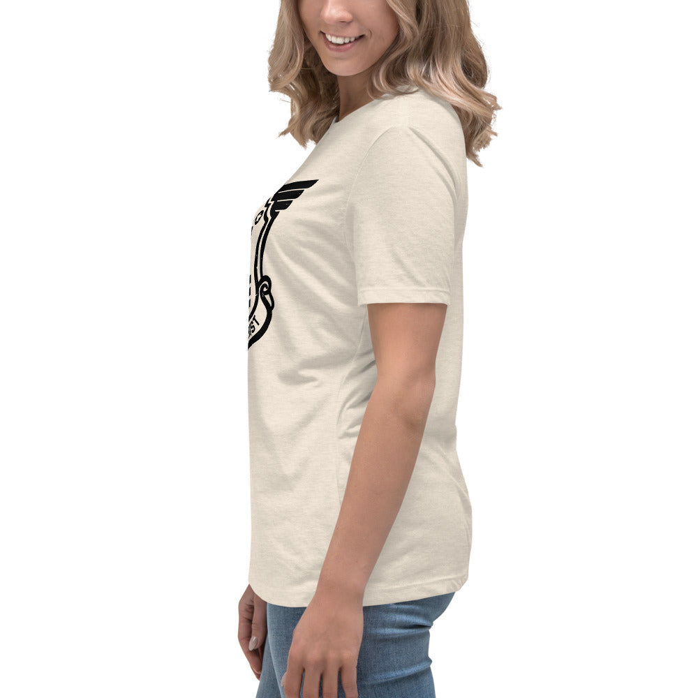 Women's Relaxed T-Shirt with Black Soldier of Christ Emblem Front