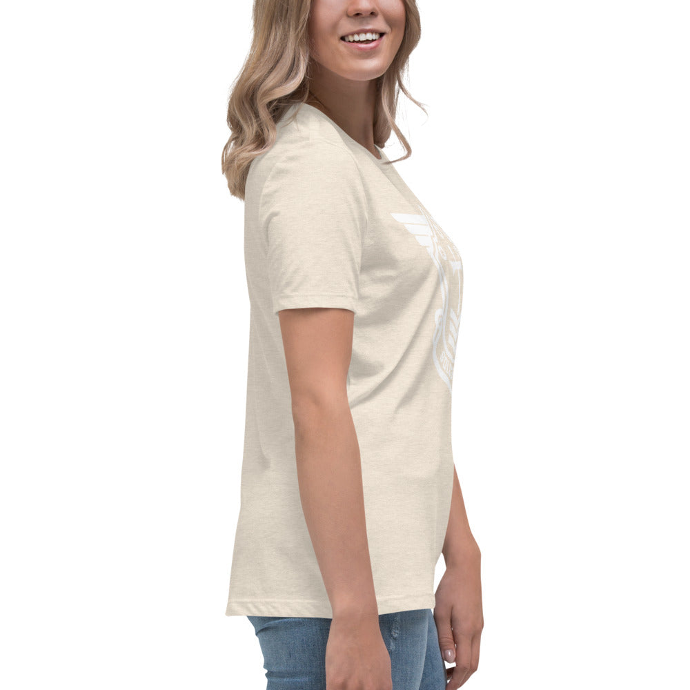 Women's Relaxed T-Shirt with White Soldier of Christ Emblem Front