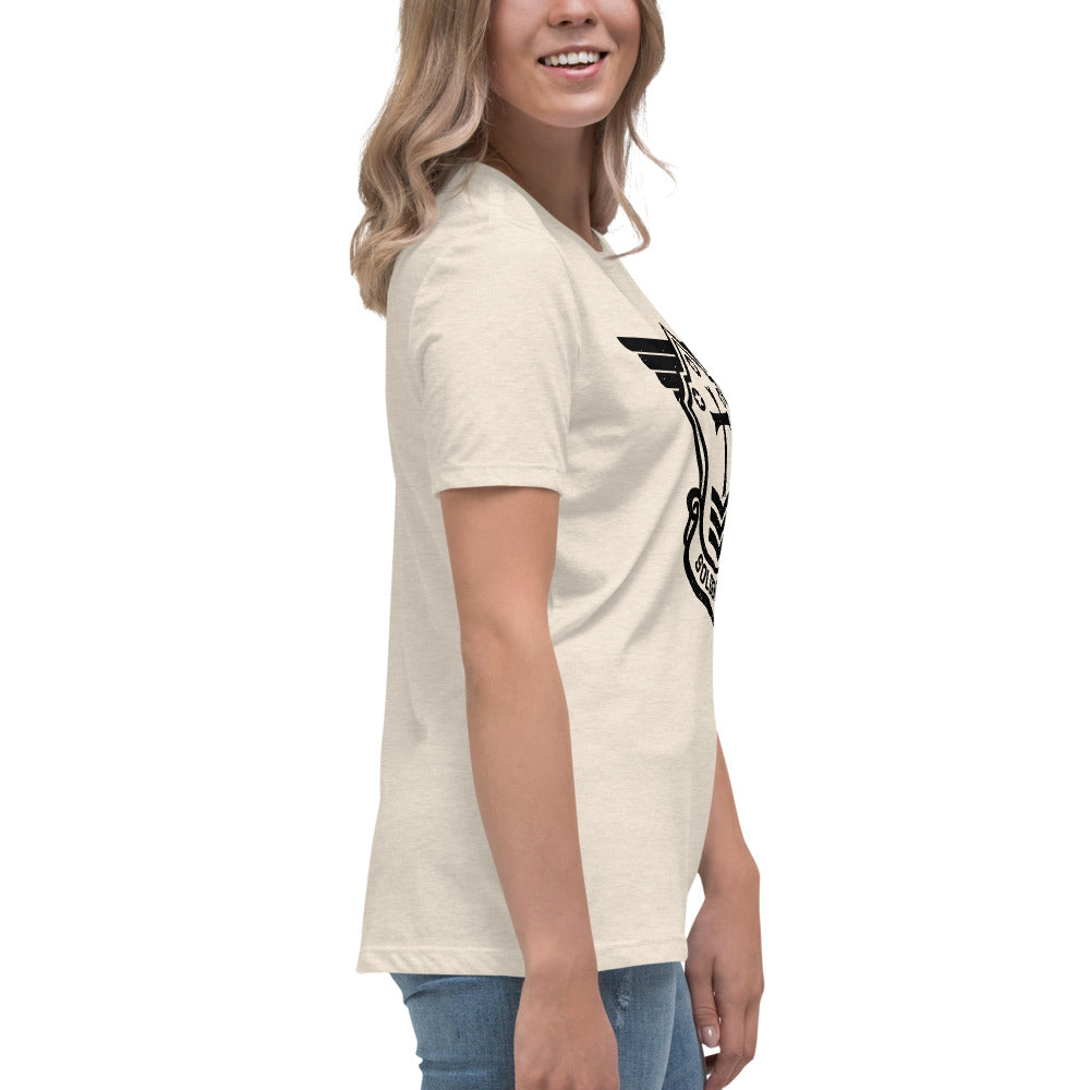 Women's Relaxed T-Shirt with Black Soldier of Christ Emblem Front