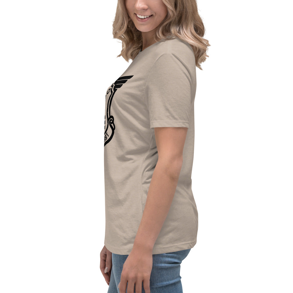 Women's Relaxed T-Shirt with Black Soldier of Christ Emblem Front