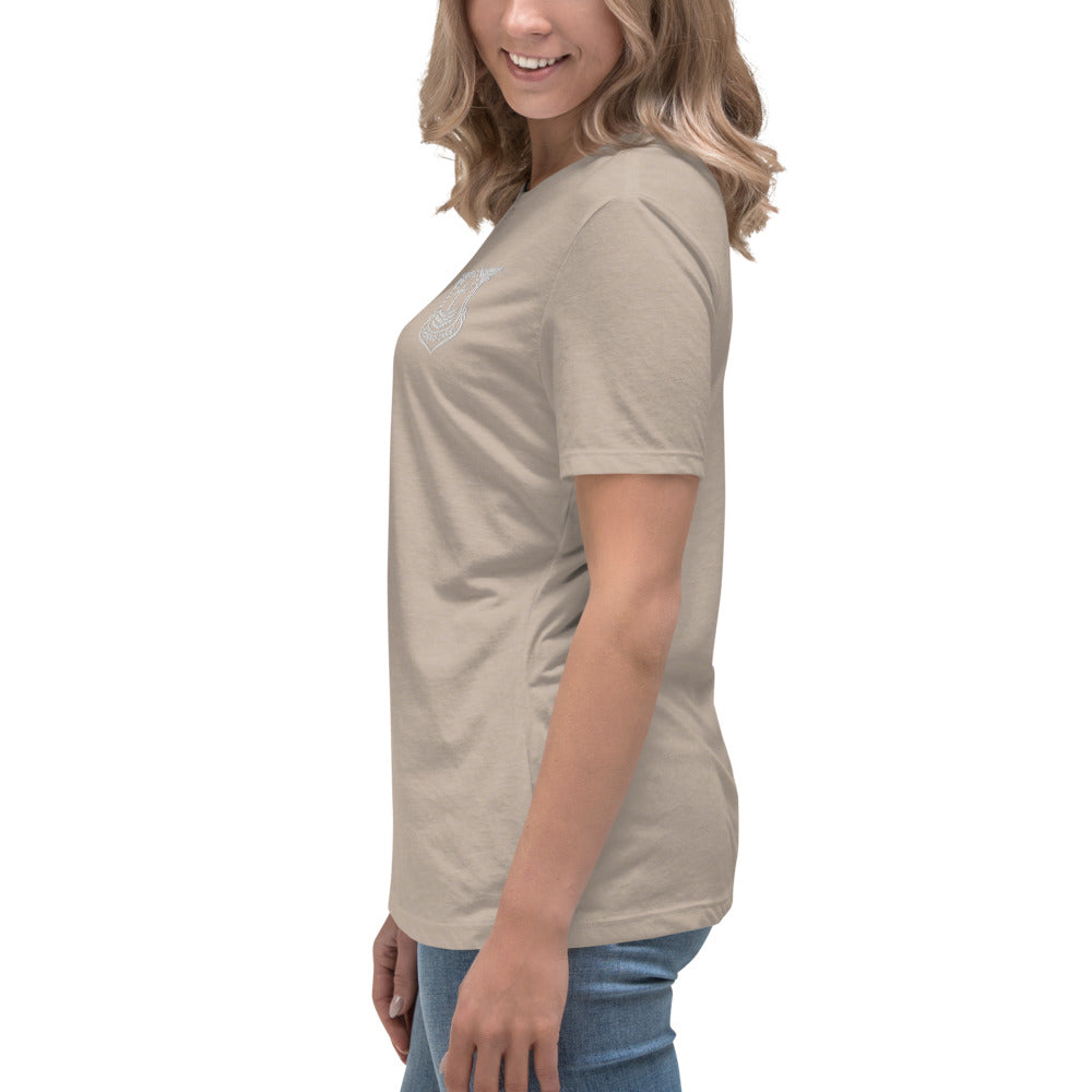 Women's Relaxed T-Shirt with White Embroidered Soldier of Christ Emblem