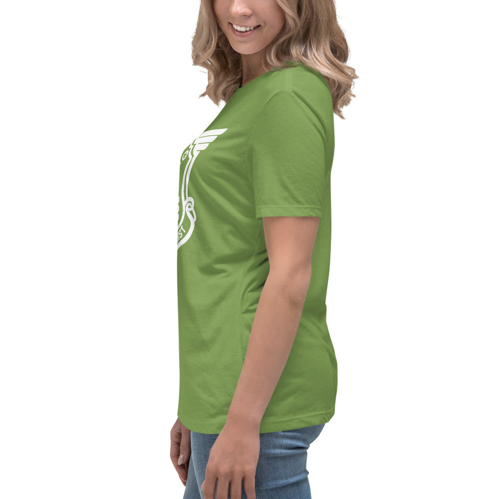 Women's Relaxed T-Shirt with White Soldier of Christ Emblem Front