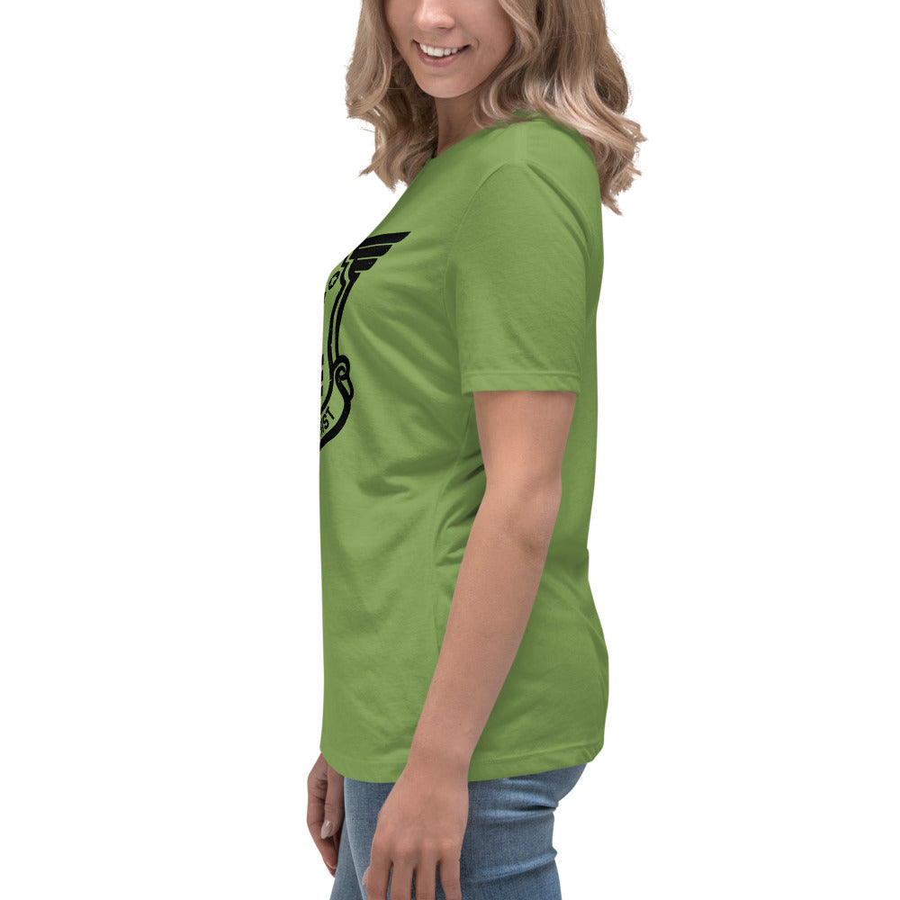 Women's Relaxed T-Shirt with Black Soldier of Christ Emblem Front