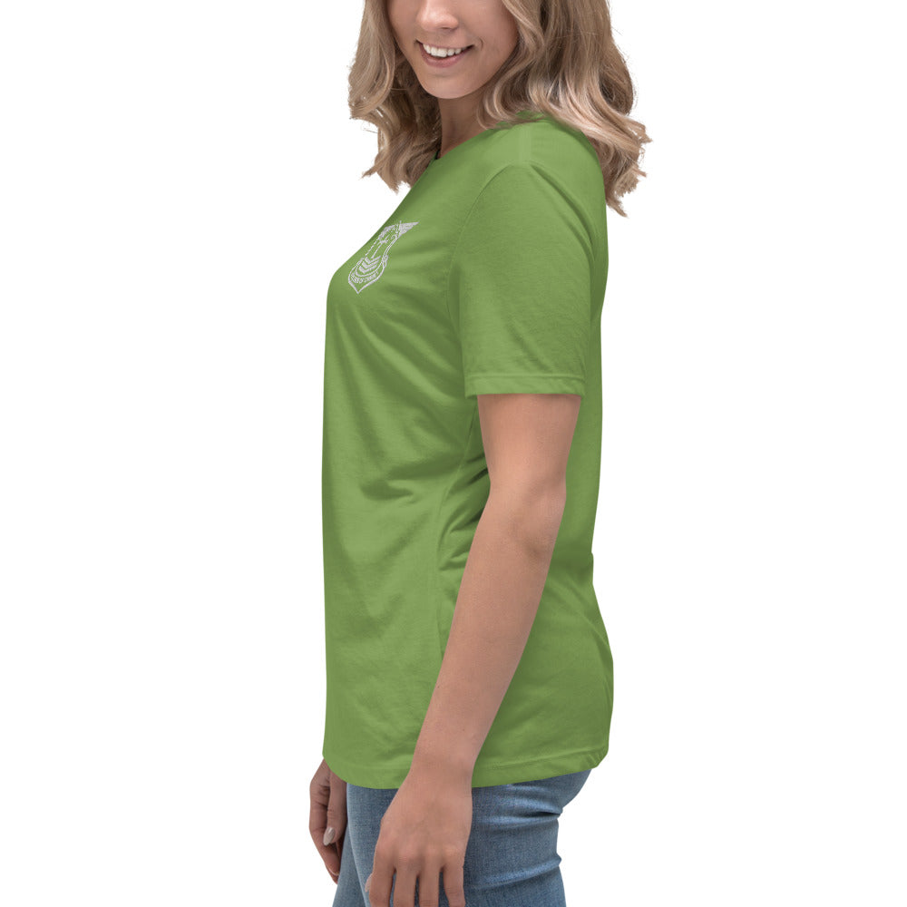 Women's Relaxed T-Shirt with White Embroidered Soldier of Christ Emblem