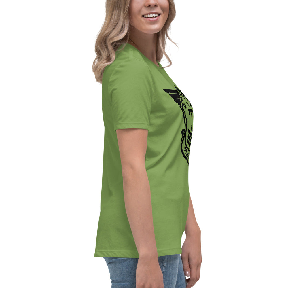 Women's Relaxed T-Shirt with Black Soldier of Christ Emblem Front