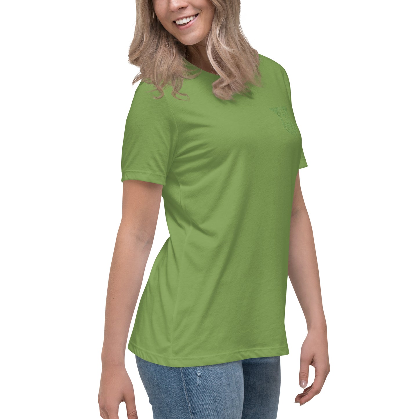 Women's Relaxed T-Shirt with Kiwi Green Embroidered Soldier of Christ Emblem