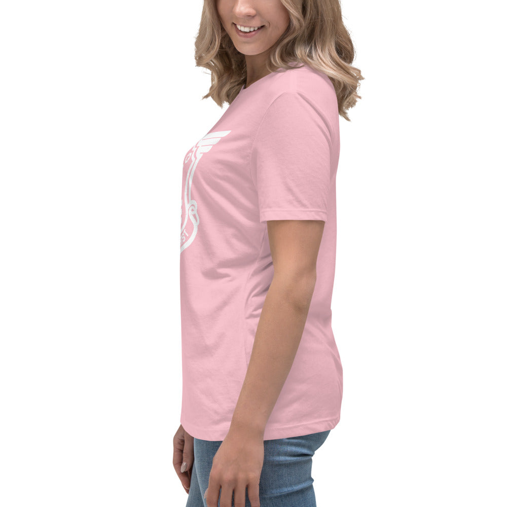 Women's Relaxed T-Shirt with White Soldier of Christ Emblem Front