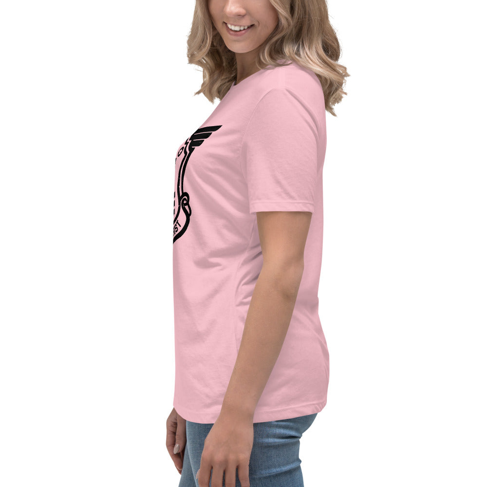 Women's Relaxed T-Shirt with Black Soldier of Christ Emblem Front