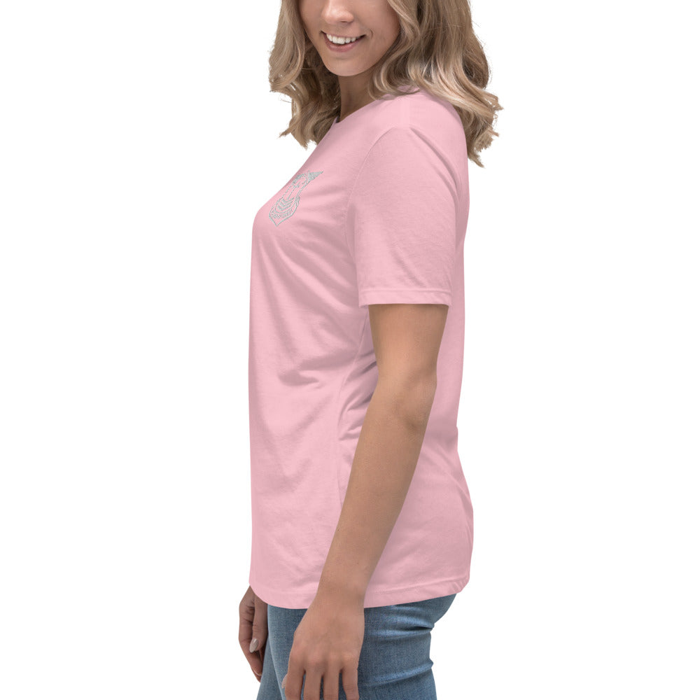 Women's Relaxed T-Shirt with White Embroidered Soldier of Christ Emblem