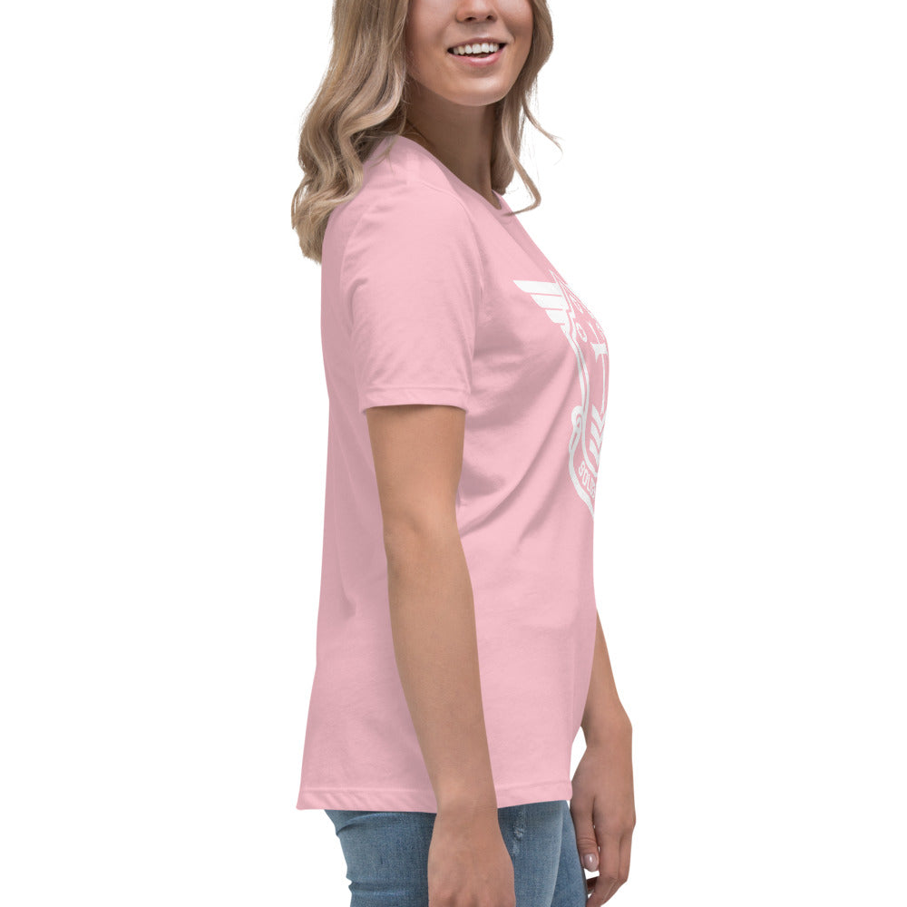 Women's Relaxed T-Shirt with White Soldier of Christ Emblem Front