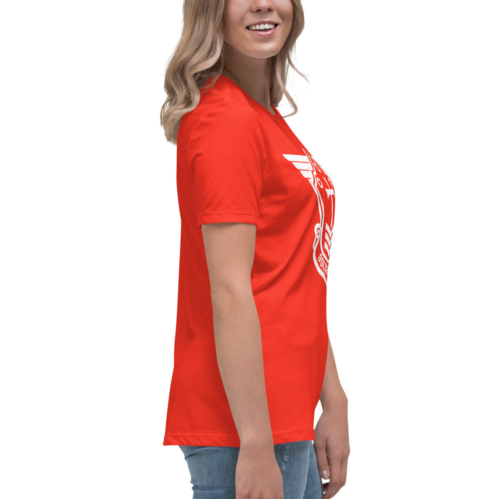 Women's Relaxed T-Shirt with White Soldier of Christ Emblem Front