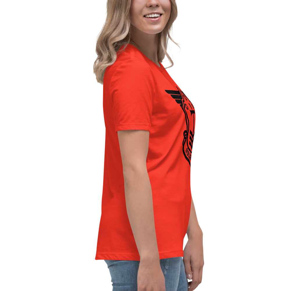 Women's Relaxed T-Shirt with Black Soldier of Christ Emblem Front