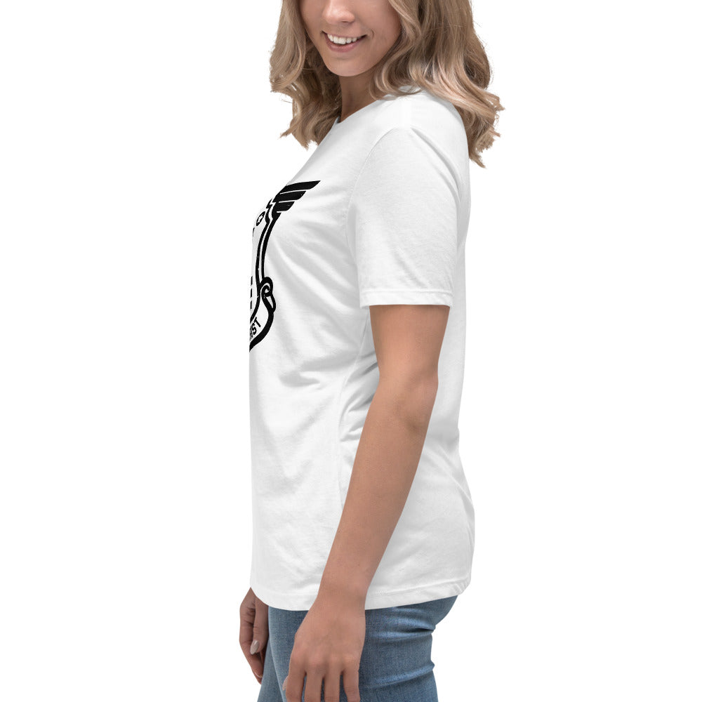 Women's Relaxed T-Shirt with Black Soldier of Christ Emblem Front