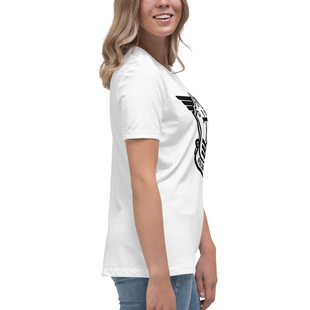 Women's Relaxed T-Shirt with Black Soldier of Christ Emblem Front